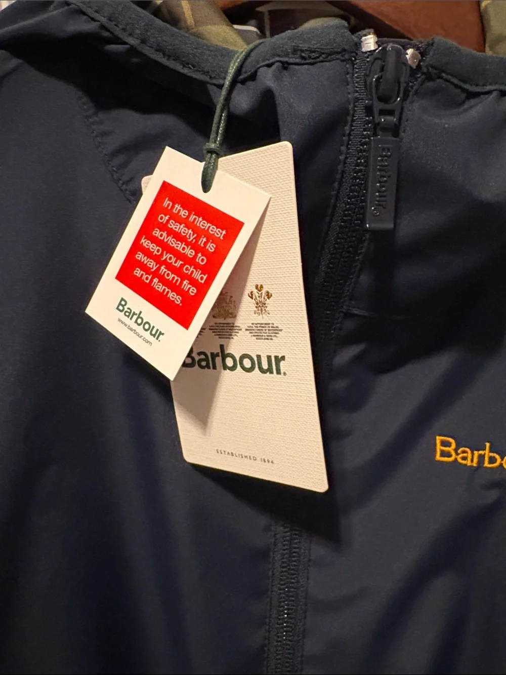 NWT Barbour Navy Kids Hooded Raincoat with Tartan Trim Size M(8/9)